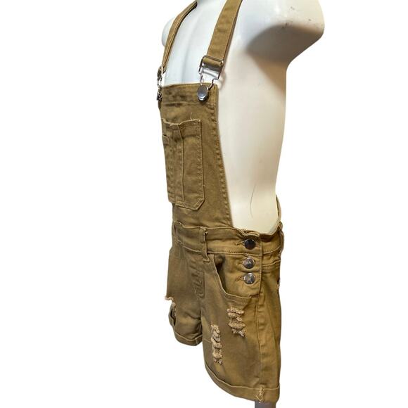 Child’s T & Y Khaki Overall Shorts M,Distressed/Cuffed Hem Approx. 6-8 - Picture 3 of 6